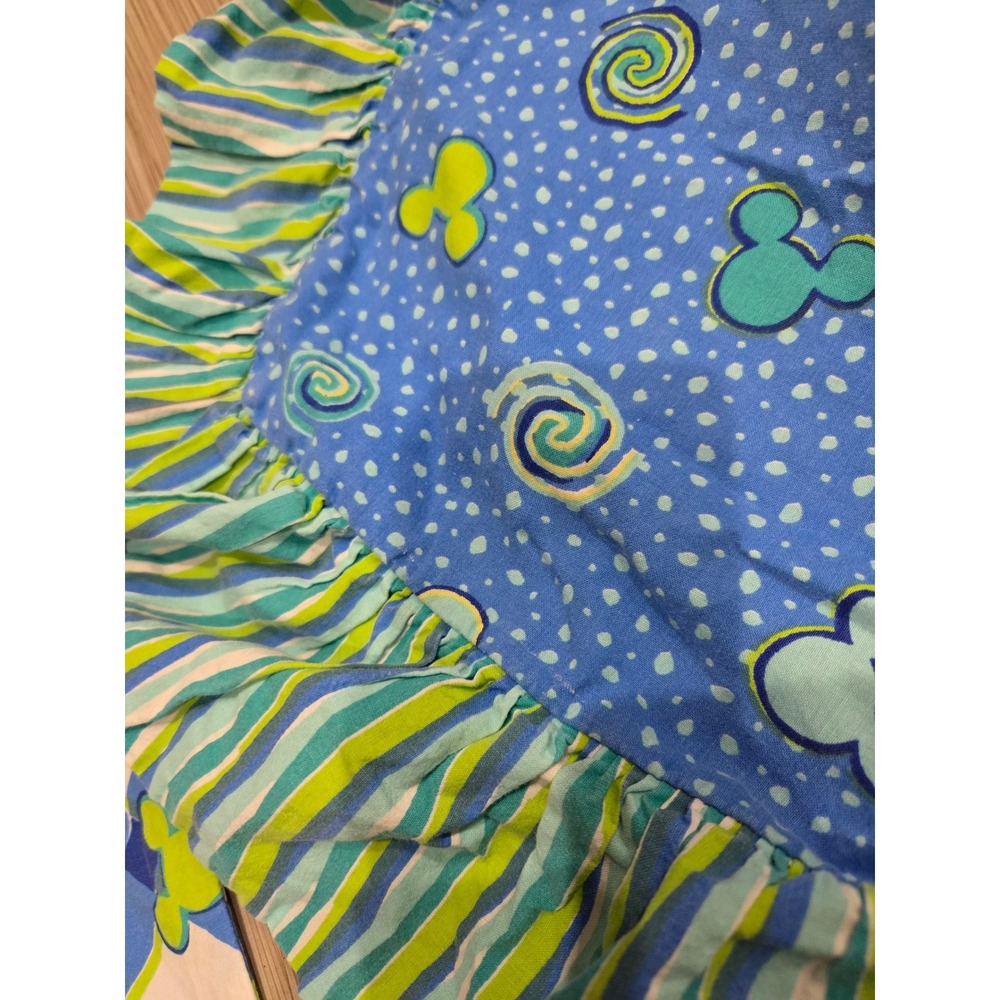 Vintage Blue Green Disney Mickey Mouse Cotton Flat Sheet Set Queen Bedding - Picture 4 of 7